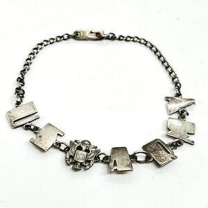 WWII STERLING SILVER SWEETHEART US ARMY BRACELET USA EAGLE MILITARY VINTAGE 40S